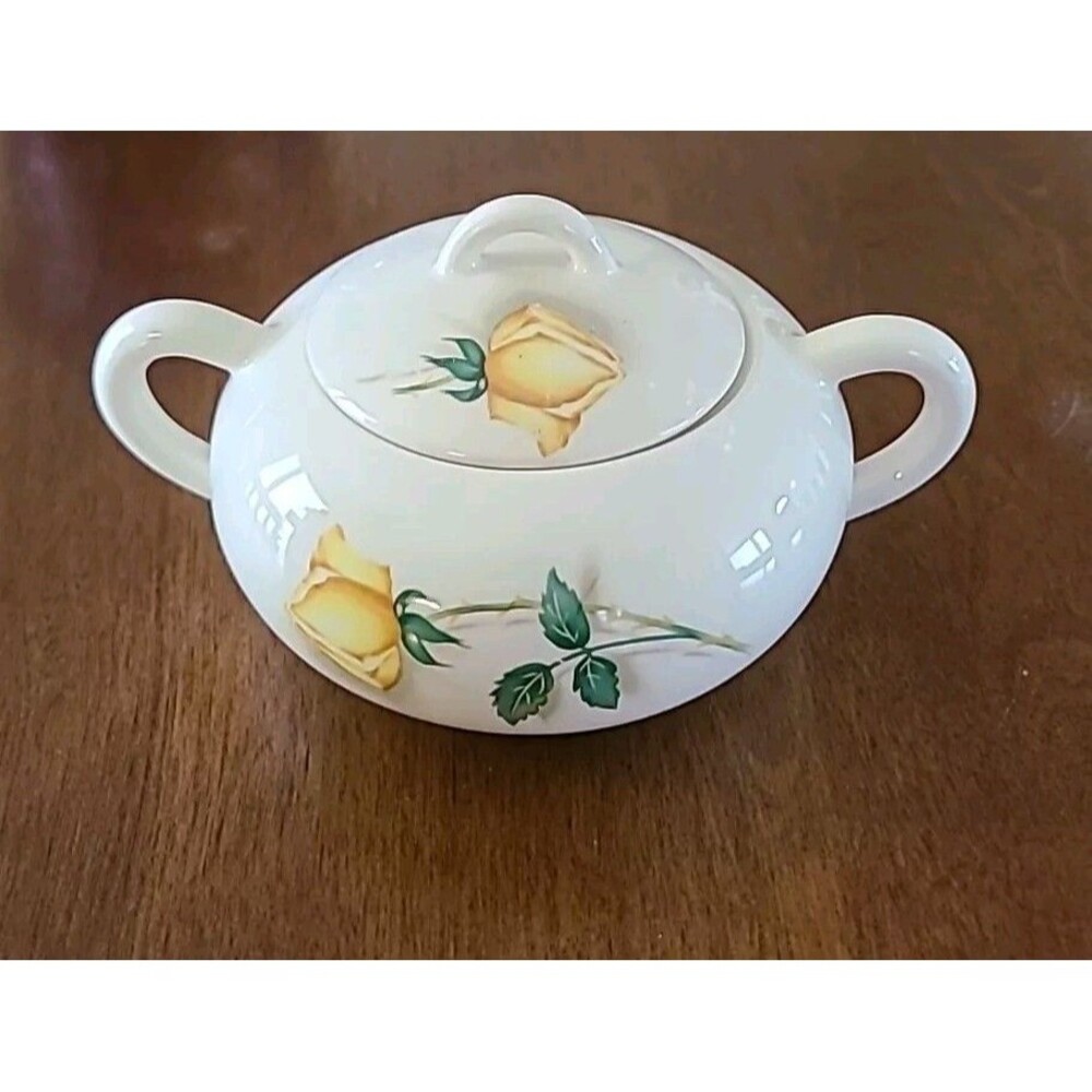 Canonsburg* Vintage* Covered Sugar Vegetable Dish Yellow Rose Temptation Pattern